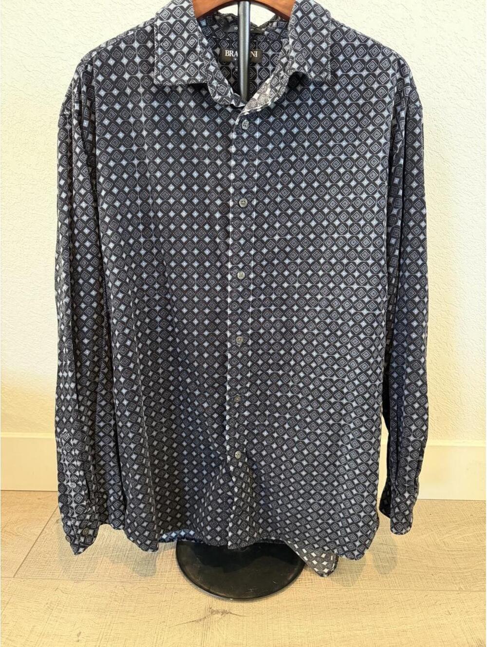 Brandini Men's Black and Blue Geometric Shirt